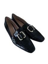 ZARA Womens Shoes Black Croc Embossed Semi Pointed Toe Flats Loafers 40 / 9 - $28.79