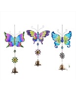 Butterfly Bell Wind Chimes Set of 3  Suncatcher Iron and Glass Pastel Co... - £35.02 GBP
