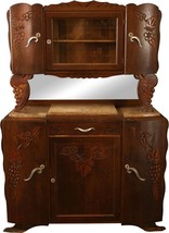 1920 Art Deco Buffet French Carved Grapes, Oak and Marble, MidCentury Mod - £1,342.11 GBP