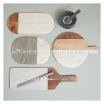 9&quot;x12&quot; Set of Marble &amp; Wood Cheese Chopping Board In Various Shapes Deco... - £337.62 GBP
