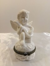 Vintage White Porcelain Cherub/Angel playing Lute Hinged Trinket Holder - £11.87 GBP