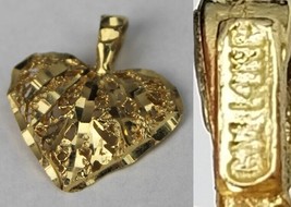 vintage 14K GOLD solid plumb necklace pendant 3/4&quot; 1.3g &quot;GM&quot; HEART - £120.91 GBP