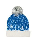 Holiday Time Women&#39;s Snowflake Tree Pom Pom Beanie Hat Blue One Size - $21.62 CAD