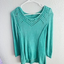 Reba Women’s Turquoise Knit Sweater – Medium – Crochet Neckline, - $19.80