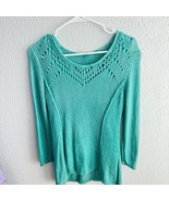 Reba Women’s Turquoise Knit Sweater – Medium – Crochet Neckline, - $27.87 CAD