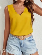 Women&#39;S Casual Summer Sleeveless Top - Solid Beige V-Neck, Ribbed Detail... - $12.08