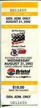 Bristol Motor Speedway-NASCAR Ticket Stub-8/23/2000-Goody&#39;s 150-All-Pro 250-VG - £11.88 GBP