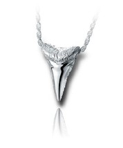 Sterling Silver Shark Tooth Funeral Cremation Urn Pendant for Ashes w/Chain - £236.94 GBP