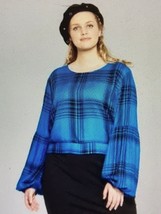 Wild Fable Blouse NEW Blue &amp; Black Plaid Long Sleeve Cropped Tie Back NWT  L, XL - £9.64 GBP