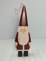 Christmas Mornin Taiwan Santa Carved Wood primitive folk art figure orna... - $6.85