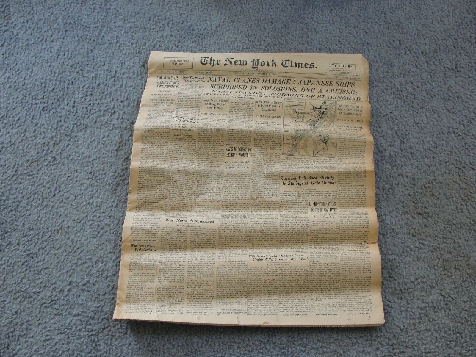 Primary image for WWII NEWSPAPER October 9, 1942-The New York Times-Naval Planes Damage Jap.Ships.