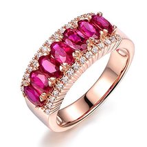Natural Ruby Gemstone Marquise Cut 14K Rose Gold Diamond Eternity Ring - $1,724.79