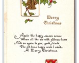 Merry Christmas Poem Holly Bells Gilt Embossed DB Postcard U27 - $2.92