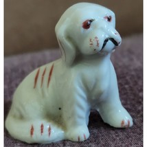 Miniature Ceramic White Puppy Dog With Black &amp; Red Accents Made In Japan... - $11.69