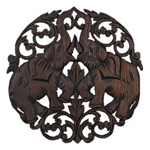 Elaborate Circular Double Thai Elephant Hand Carved Wood Wall Art - £23.98 GBP