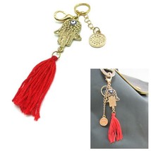 Hamsa Evil Eye Gold Keychain Red Tassel Hand Fatima Protection Lucky Cha... - $15.19