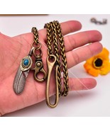 Retro Brass Biker Punk Basic Strong Twisted Feather Biker Trucker Key La... - $877.23 MXN