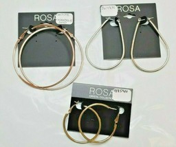 ROSA Hoop Earrings 3 Pair New Silver Teardrop Gold Round Large Antique Gold - £15.28 GBP