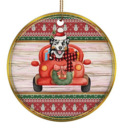 hdhshop24 Funny Australian Shepherd Dog Ride Car Ornament Gift Pine Tree Decor H