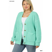 Plus Size Cardigan Sweater   with Large Pockets Buttoned Front Mint Color - £39.95 GBP