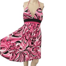 Iz Byer Halter Dress XL NEW Y2K Tie Waist Pink Black Geometric Print Stretch  - £27.36 GBP