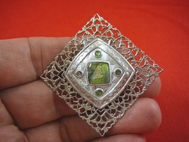 (br-280) green square dot + filigree diamond shapes silver tone brooch pin - £14.02 GBP