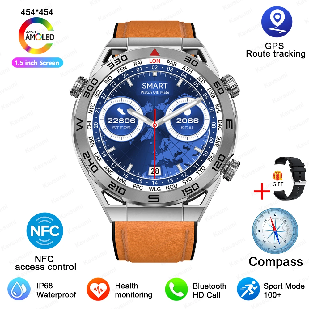 NFC Smart Watch Men Call Sport GPS Track Watches Music Custom Dial Heart... - $97.91