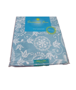 NEW Blue Floral Medallion TABLECLOTH 52&quot; X 70&quot; White Scroll Design Cotta... - £22.60 GBP
