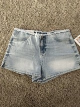 Vanilla Star Womens Y2K Blue Demin Frayed Shorts Size 25/1 Pockets Mid Rise - $16.82