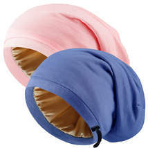 Silk Satin Bonnet Hair Wrap for Sleeping, 2 Pcs Adjustable Silk Bonnets ... - £11.84 GBP