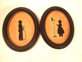 Pair of Antique Victorian Silhouettes in Oval Wooden Frames, - £28.86 GBP