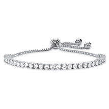 PalmBeach Jewelry 3 TCW CZ Silvertone Adjustable Drawstring Bracelet 10&quot; - £39.41 GBP