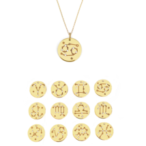 14K 9K Solid Gold Personalized Zodiac Sign Constellation Disc Pendant necklace - £211.81 GBP+