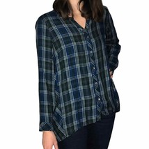 J Jill Blouse Blue Green Pink Plaid Button Up Blouse holiday plaid checked  - £11.40 GBP