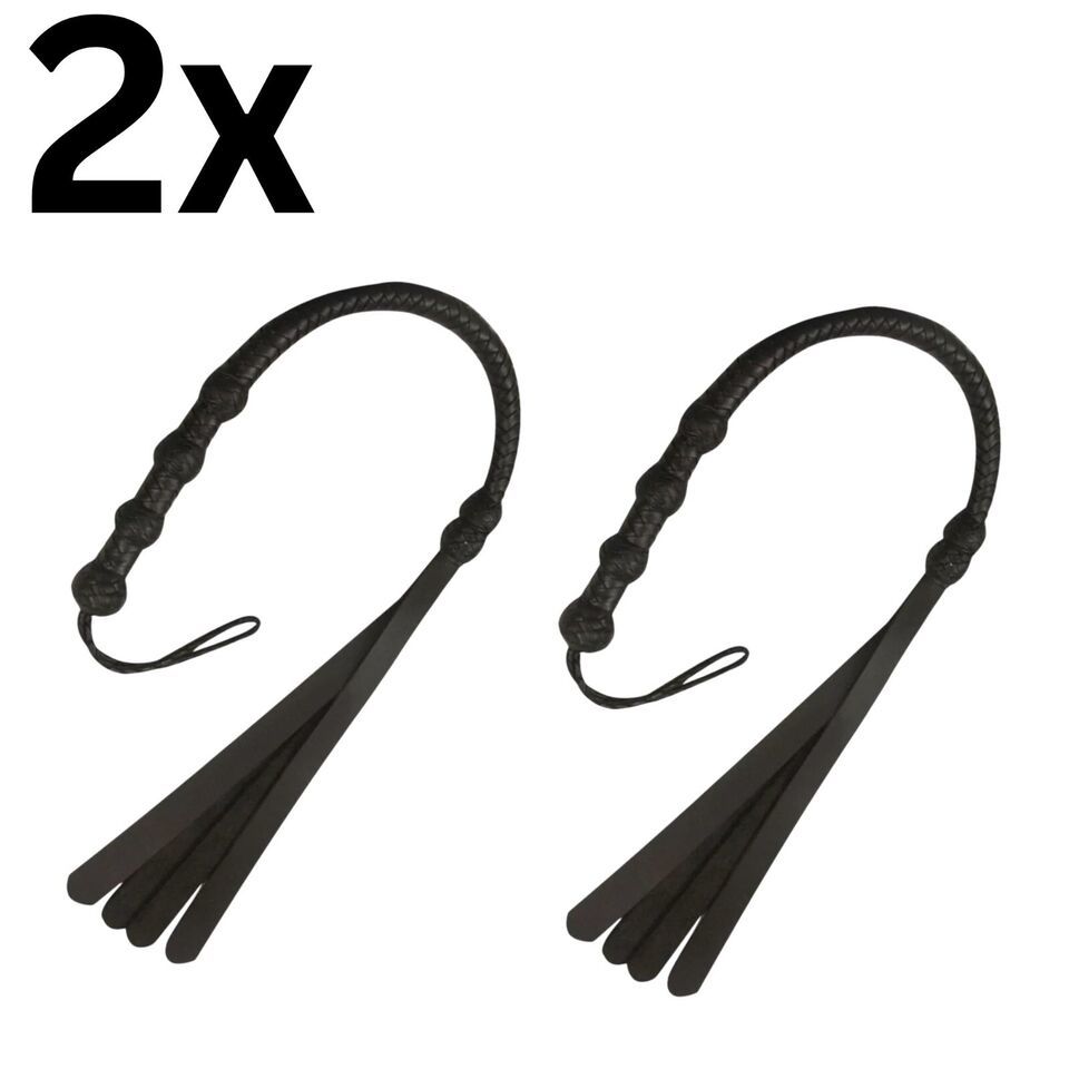 2X Genuine Cowhide Leather Braided Flogger Whip with 4 Slapper Tails Han... - $27.34