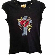 Soul Revival Black Embroidered Tattoo Forever Cross Tee Small - £33.63 GBP