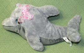 Petting Zoo Dolphin Girl Plush Bottlenose Glitter Blue Eyes Gray Pink Ribbon 15&quot; - £12.72 GBP
