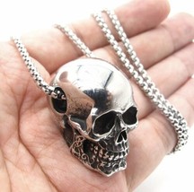 MENDEL Gothic Mens Biker Skull Pendant Necklace Men Stainless Steel Chain Silver - £12.96 GBP