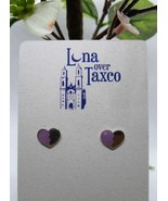 Purple Hearts Stud Earrings Purple Silver 925 Handmade Taxco Broqueles - $12.00