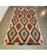 Vintage Antique Wool Handwoven Flat Weave Turkish Aztec Fringed Area Rug... - £280.31 GBP