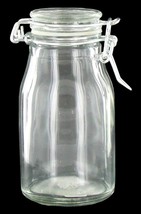 1 Clear Glass 4 1/2&quot; MILK BOTTLE JAR FLIP LID bail top wire Clamp LiGhTn... - £13.15 GBP