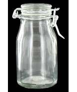 1 Clear Glass 4 1/2&quot; MILK BOTTLE JAR FLIP LID bail top wire Clamp LiGhTn... - £12.75 GBP