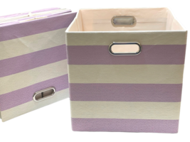 Collapsible Storage Box w/ Handles 13 x 13 x 13" Lavender &amp; White Stripes - $10.89