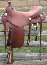 Western padded seat saddle 16&quot; on Eco- leather chestnut on drum dye finished - $543.26