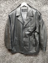Perry Ellis Portfolio Leather Jacket Men Large Black Quilt Lined Button Front - £74.16 GBP