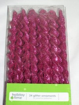 24 Holiday Time Hot Pink Glitter Icicle Christmas Ornaments - £9.55 GBP