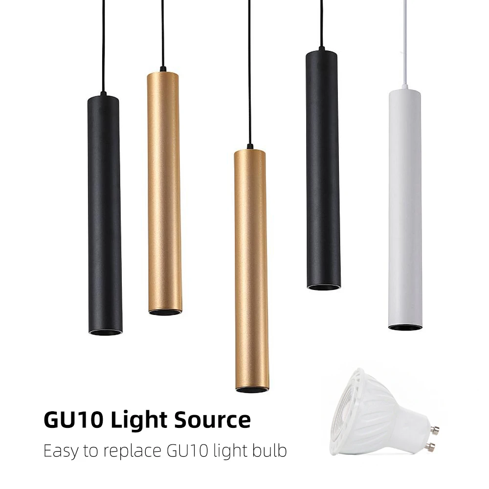 Modern Long Tube Black White Golden LED Pendant Ceiling Replaceable GU10... - $25.14+