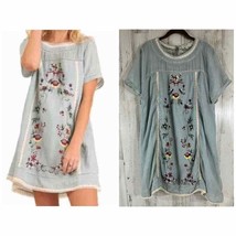 Umgee A-Line Mini Dress Size Large Embroidered Floral Crochet Semi Sheer... - $19.77