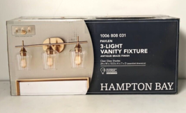 Hampton Bay Pavlen 24 in. Antique Brass 3-Lights Vanity Light with Clear Glass - £39.17 GBP