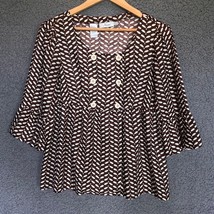 Naomi Blouse Womens S Brown Empire Waist Baby Doll Top Double Breasted S... - $13.39